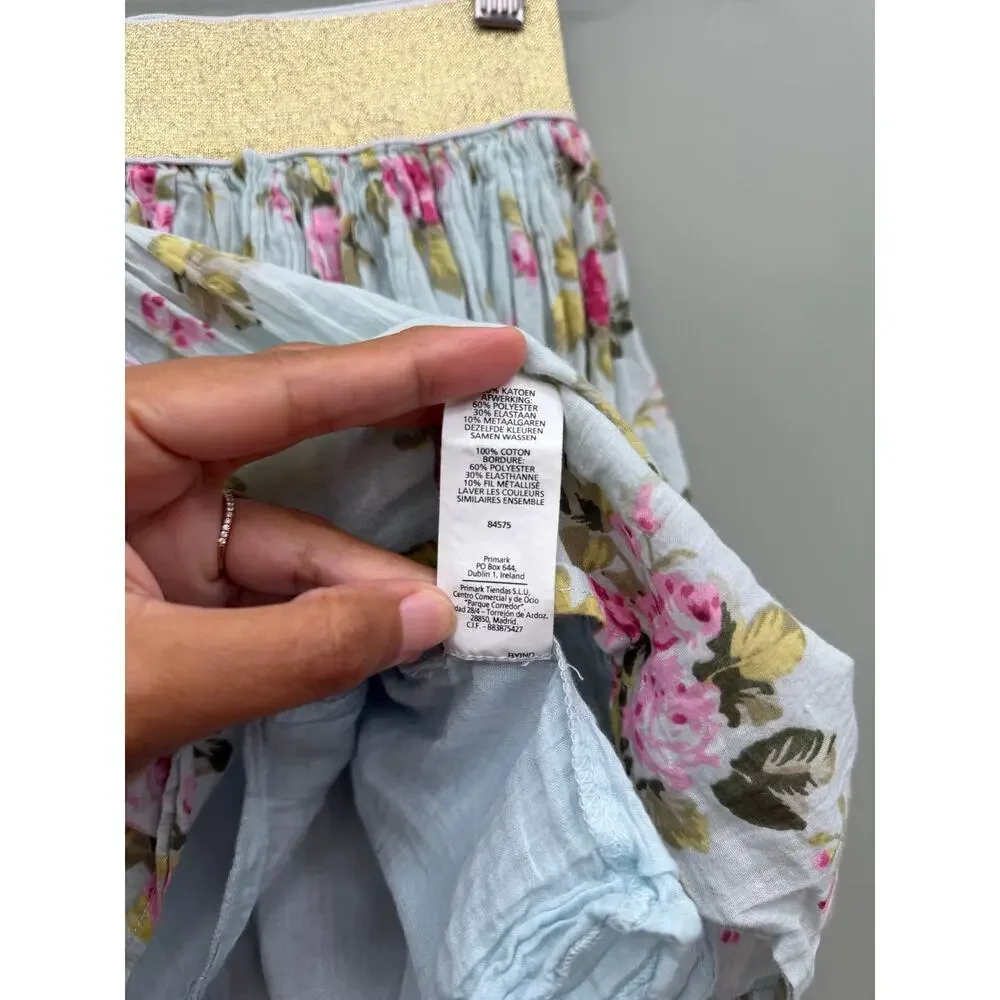 Atmosphere Floral Skater Skirt Blue Pink Roses Gold Waistband UK 8